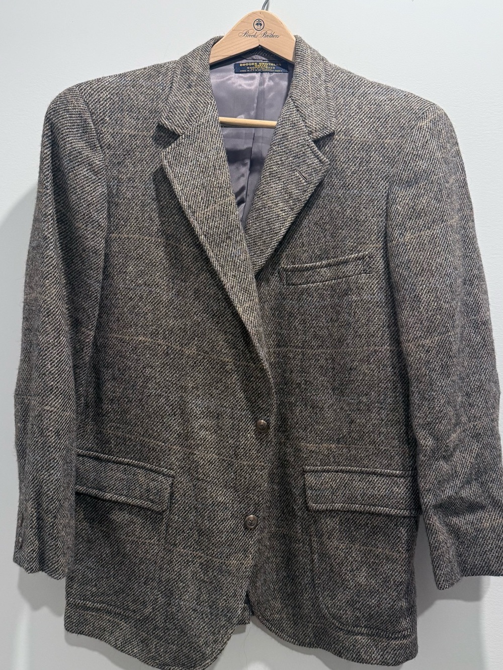 Vintage Brooks Brothers Wool Tweed Blazer Jacket Gray Brown Herringbone USA